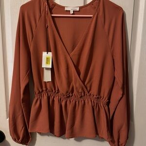 June & Hudson Terracotta Wrap Peplum Blouse